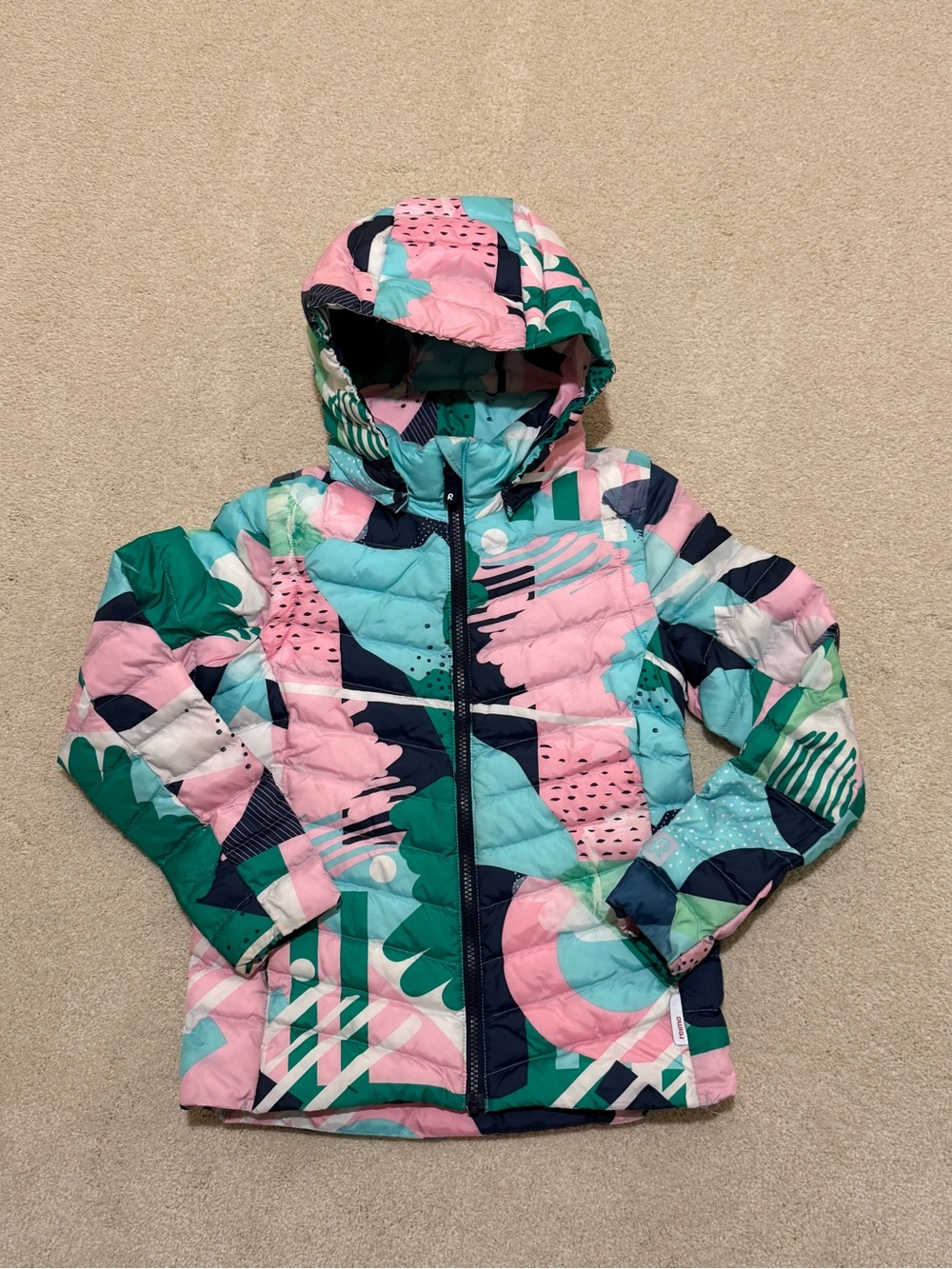 Reima Girls Colorblock Puffer Jacket in Pink, Teal & Navy can convert to vest